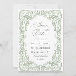 Renaissance Floral Sage Green Wedding Save The Date