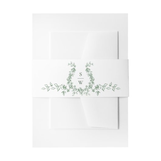 Renaissance Floral Sage Green Wedding Uitnodigingen Wikkel (Voorkant Voorbeeld)