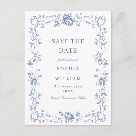 Renaissance Floral Wedding Save the Date Briefkaart (Voorkant)