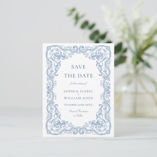 Renaissance  Floral Wedding Save the Date Briefkaart (Staand voorkant)