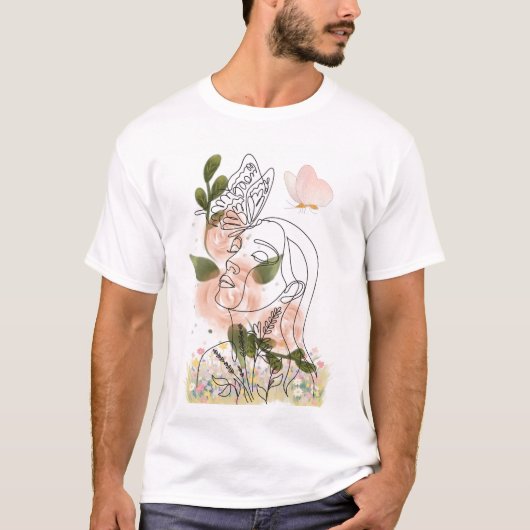 Renaissance florale – visage & papillon t-shirt (Voorkant)