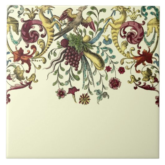 Renaissance Fruit & Bloemen Frieze Patroon repro Tegeltje (Voorkant)