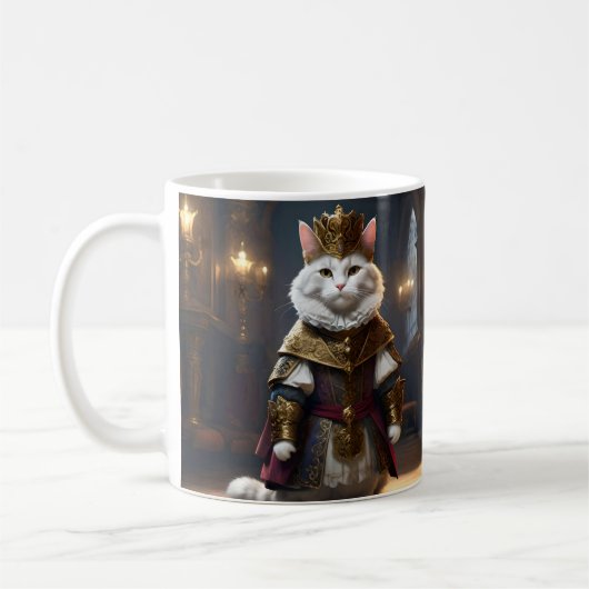 Renaissance geklede witte kat, Mok (Links)