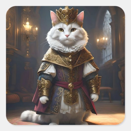 Renaissance Geklede Witte Kat, Vierkante Sticker (Voorkant)