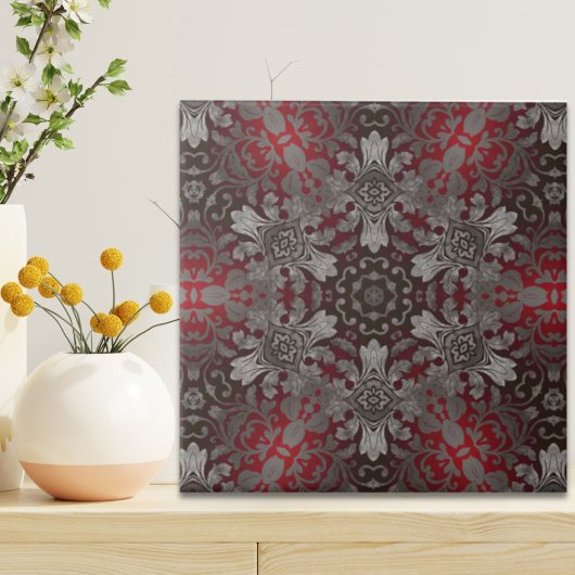 renaissance gothic metallic red en zwarte mandala tegeltje