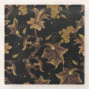 Renaissance Gouden Bloem Borduurwerk Patroon Glazen Onderzetter