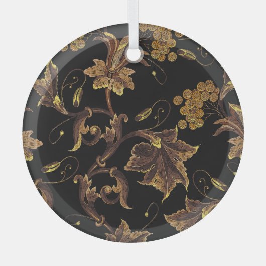 Renaissance Gouden Bloemen Borduurpatroon Glas Ornament (Voorkant)