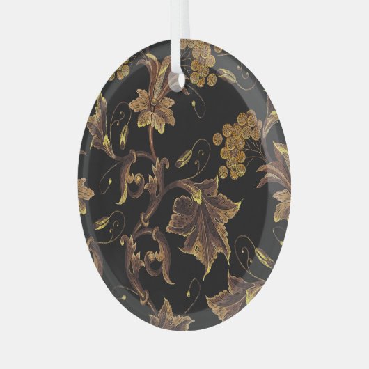 Renaissance Gouden Bloemen Borduurpatroon Glas Ornament (Voorkant links)