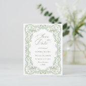 Renaissance  groene bruiloft Save the Date Briefkaart (Staand voorkant)