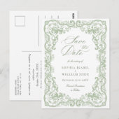Renaissance  groene bruiloft Save the Date Briefkaart (Voorkant / Achterkant)