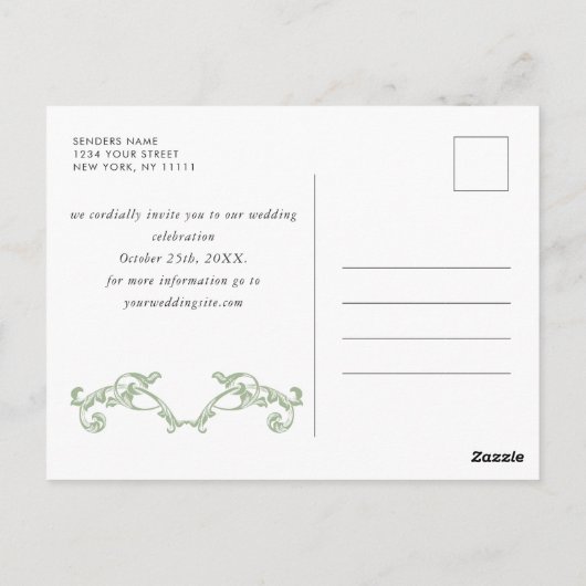 Renaissance  groene bruiloft Save the Date Briefkaart (Achterkant)