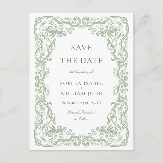 Renaissance  groene bruiloft Save the Date Briefkaart (Voorkant)