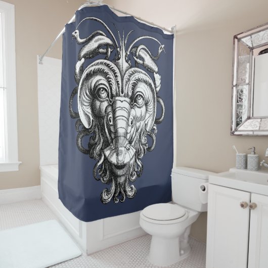 Renaissance Groteske Gargoyle Gezicht Kreeft Man Douchegordijn (In situ)