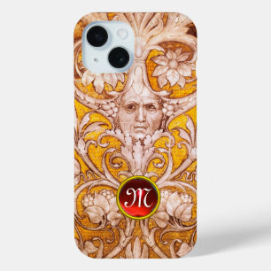 RENAISSANCE GROTESQUE FACE , GOLD FLORAL MONOGRAM iPhone 15 CASE