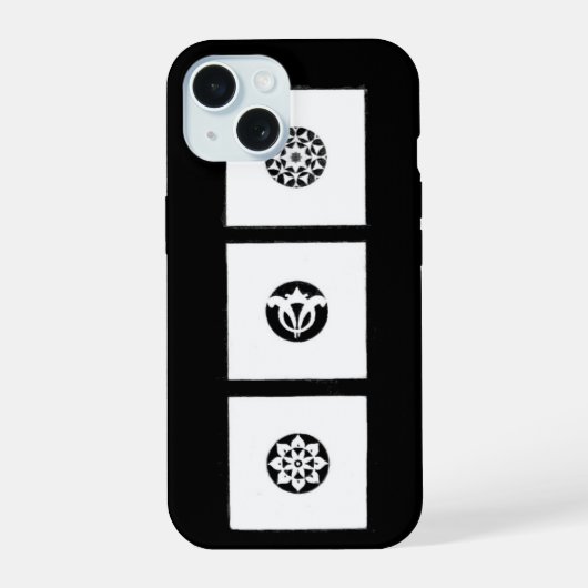 RENAISSANCE HARMONY Black White Geometric Floral iPhone 15 Case (Achterkant)