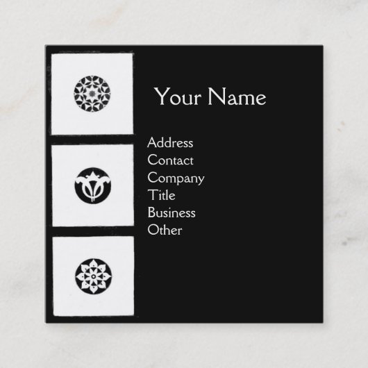RENAISSANCE HARMONY Black White Geometric Floral Vierkante Visitekaartje (Voorkant)