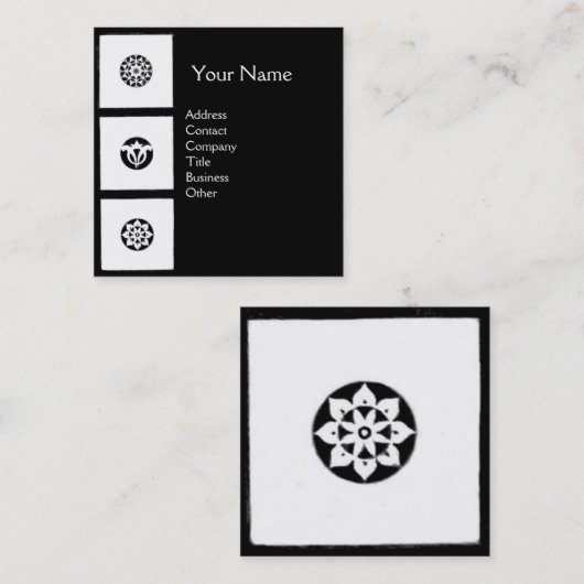 RENAISSANCE HARMONY Black White Geometric Floral Vierkante Visitekaartje (Voorkant / Achterkant)