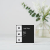 RENAISSANCE HARMONY Black White Geometric Floral Vierkante Visitekaartje (Staand voorkant)