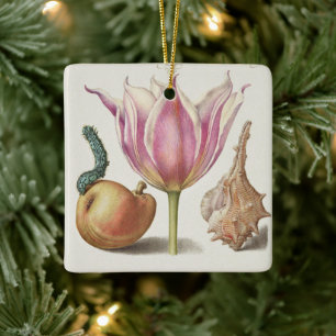 Renaissance kalligrafiekunst Roze Tulp en Peer Keramisch Ornament