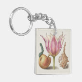 Renaissance kalligrafiekunst Roze Tulp en Peer Sleutelhanger (Voorkant Links)
