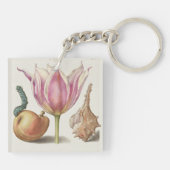 Renaissance kalligrafiekunst Roze Tulp en Peer Sleutelhanger (Achterkant)