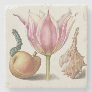 Renaissance kalligrafiekunst Roze Tulp en Peer Stenen Onderzetter