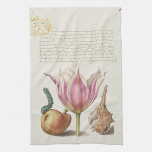 Renaissance kalligrafiekunst Roze Tulp en Peer Theedoek