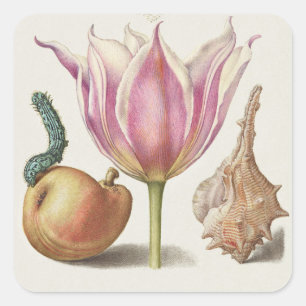Renaissance kalligrafiekunst Roze Tulp en Peer Vierkante Sticker