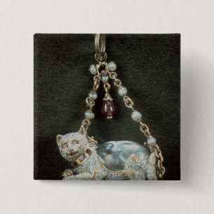 Renaissance kattenwerper vierkante button 5,1 cm