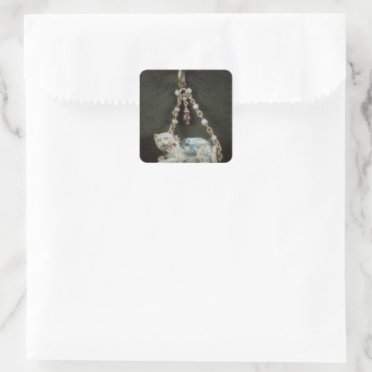 Renaissance kattenwerper vierkante sticker (Tas)