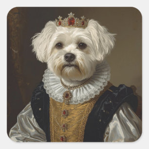 Renaissance Koningin Portret-Geïnspireerde Zwarte Vierkante Sticker