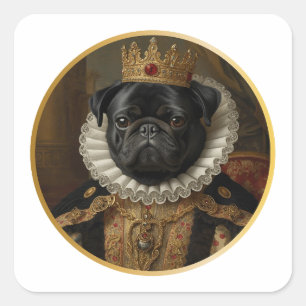 Renaissance Koningin Portret-Geïnspireerde Zwarte Vierkante Sticker