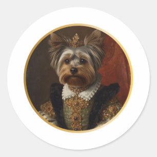 Renaissance Koningin Portret Yorkshire Terrier Ronde Sticker