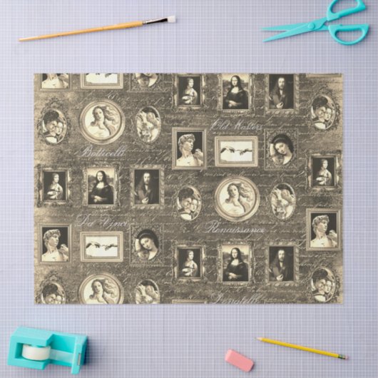 Renaissance kunst ingelijst Antiek Sepia Decoupage Tissuepapier (Craft)