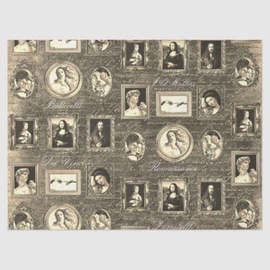 Renaissance kunst ingelijst Antiek Sepia Decoupage Tissuepapier (Voorkant)