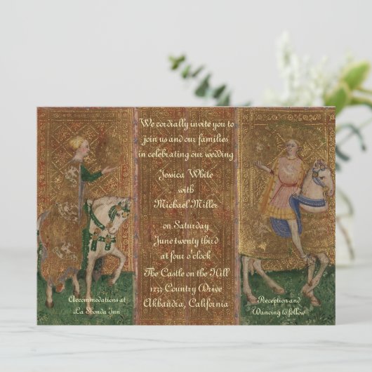 Renaissance Lady en Knight Wedding Kaart (Staand voorkant)