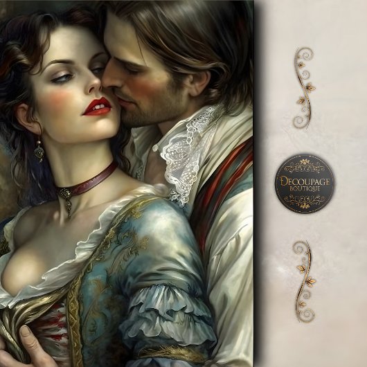 Renaissance Lovers Passionate Kiss Decoupage Tissuepapier