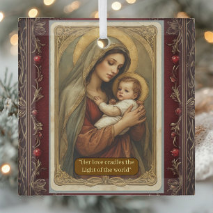Renaissance Madonna en Kind Serene Heilige Antieke Glas Ornament