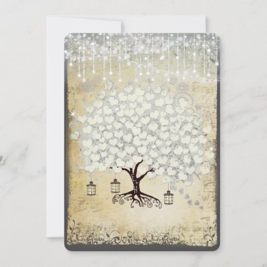 Renaissance Medieval Blue Heart Leaf Tree Wedding Kaart (Achterkant)