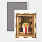 Renaissance Men Holding Modern French Fries Magneet (Voorkant / Achterkant)