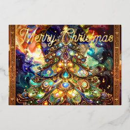 Renaissance Merry Christmas Tree Gold Foil Folie Feestdagenkaart