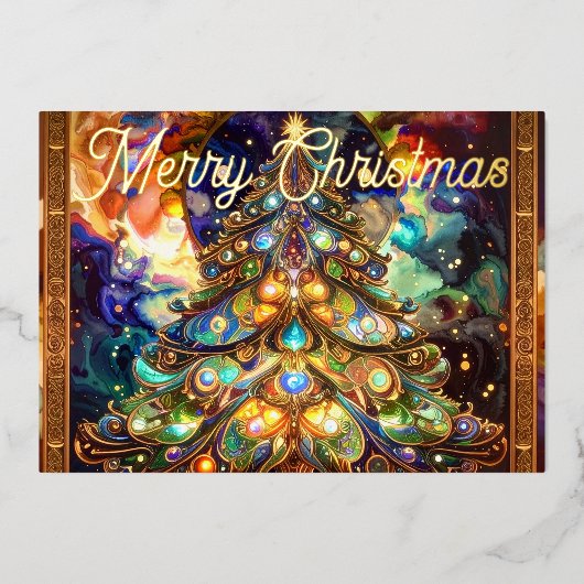 Renaissance Merry Christmas Tree Gold Foil Folie Feestdagenkaart (Voorkant)