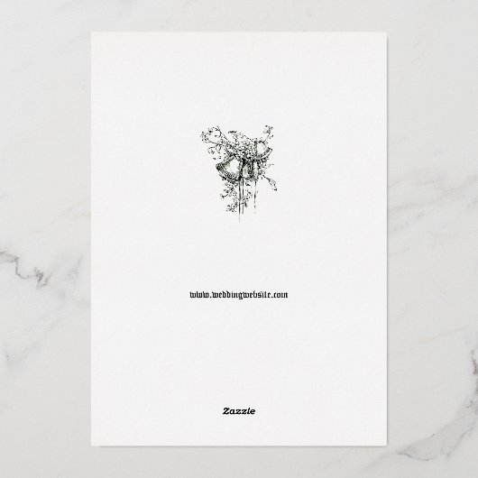 Renaissance middeleeuwse gebladerte grens bruiloft folie uitnodiging (Achterkant)