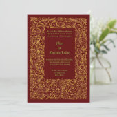 Renaissance middeleeuwse gebladerte grens bruiloft kaart (Staand voorkant)