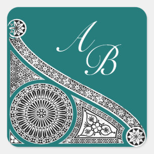 RENAISSANCE MONOGRAM blauw groen Vierkante Sticker