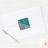 RENAISSANCE MONOGRAM blauw groen Vierkante Sticker (Envelop)