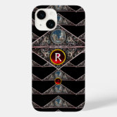 RENAISSANCE MONOGRAM, RED RUBY GEM STONES Black Case-Mate iPhone Case (Achterkant)