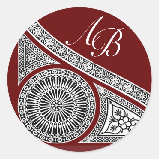 RENAISSANCE MONOGRAM, rood Ronde Sticker (Voorkant)