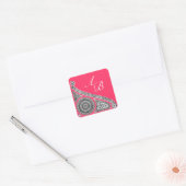 RENAISSANCE MONOGRAM roze fuchsia zwart wit Vierkante Sticker (Envelop)