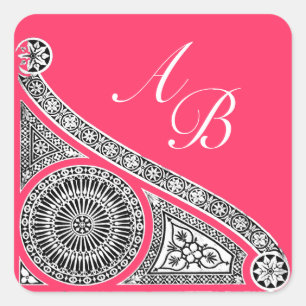 RENAISSANCE MONOGRAM roze fuchsia zwart wit Vierkante Sticker